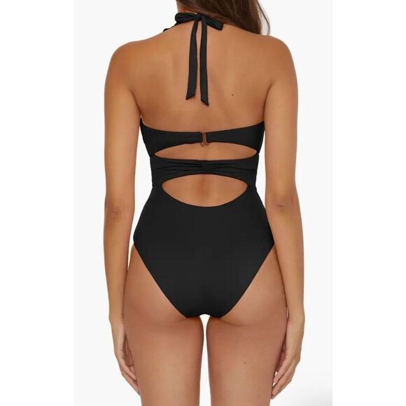 Soluna One-Piece Swimsuit Size Small Black Ruffle Strappy NWT - Picture 3 of 10